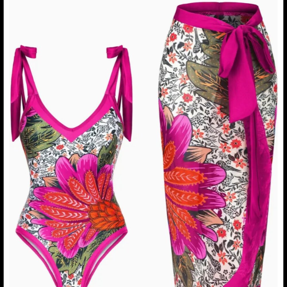 Floral swimsuit with coverup multiple colors